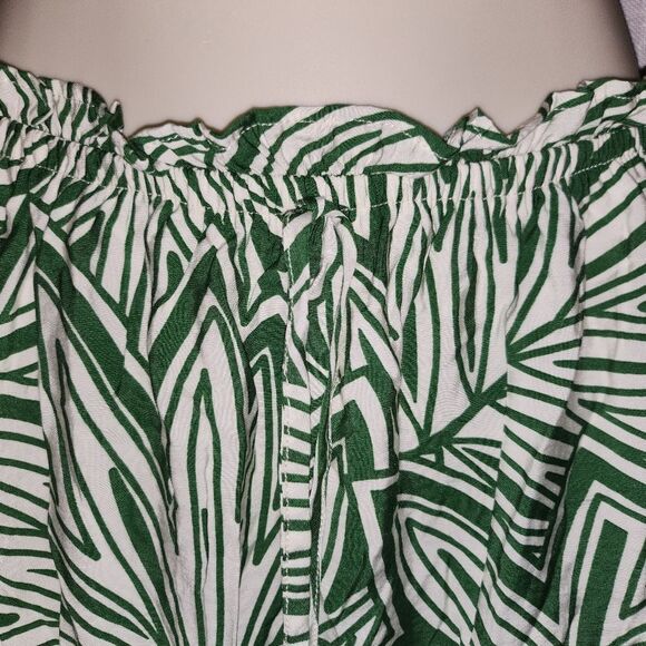 Green and White A-Line Maxi Skirt with Ruffles - Picture 2 of 6